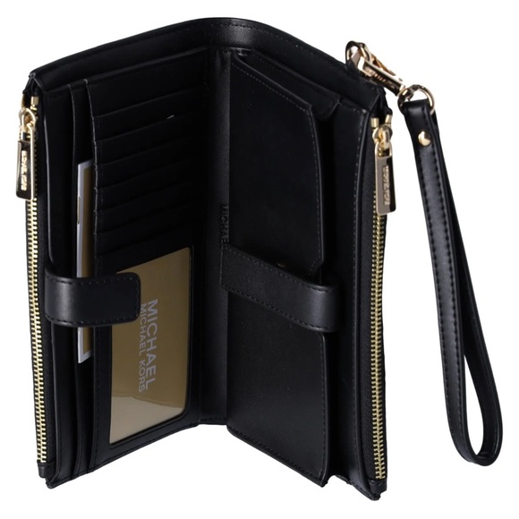 Michael Kors Jet Set Travel Large Double Zip Wallet MK Black Multi Python - Picture 3 of 5